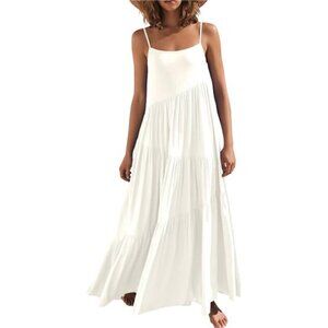 Women Summer Casual Loose Sleeveless Sundress Spaghetti Strap Flowy